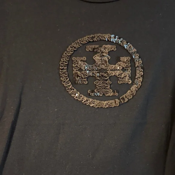Tory Burch Black Sequin Emblem Tee - Picture 4 of 4